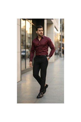 Butik İstanbul Erkek Saten Klasik Gömlek Bordo