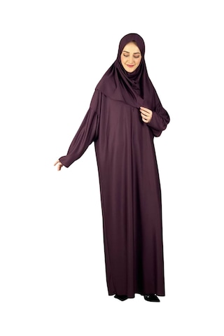 Zarif Namaz Elbisesi Ve Türban Tesbih Set Tesettür Şal Müslüman Kıyafetleri Abaya - Siyah Vişne