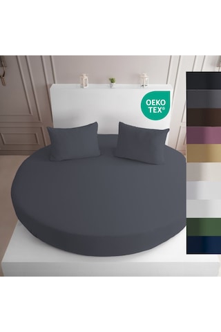 Strausshome Premium Yuvarlak Lastikli Çarşaf 220x220 - 200x200cm %100 Pamuk Oeko Tex Antrasit / Koyu Gri Antrasit - Koyu Gri