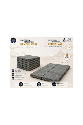 Zishome Tek Kişilik Multipurpose 5 İn 1 Gri Çift Kişilik Katlanır Süngerli Misafir Yer Yatağı Ve Balkon Minderi 7cm