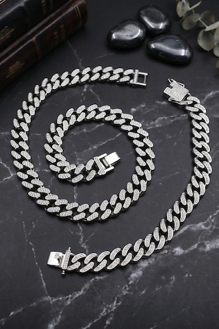 Paslanmaz Çelik Gurmet Model Kolye Zincir Ve Bileklik Set 10mm 902934 Gümüş