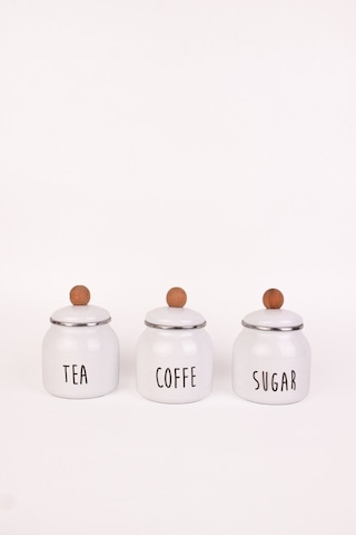 Motto Tea Coffee Sugar 3lü Emaye Baharatlık Seti Bej