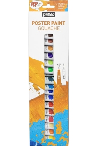Pebeo Pop Art Guaj Boya Seti 17x10ml + 15ml Beyaz 669810 Karışık Çok Renkli