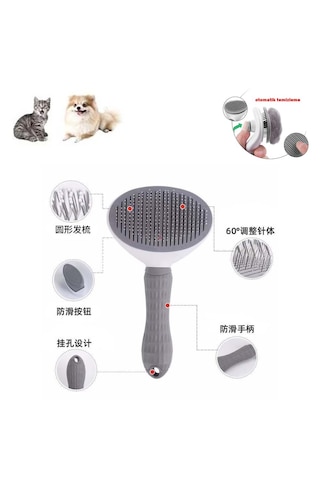 Gri Otomatik Kolay Temizlenen Evcil Hayvan Fırçası Kedi Tarağı Köpek Tarağı Ebat: 19 Cm X 10 Cm