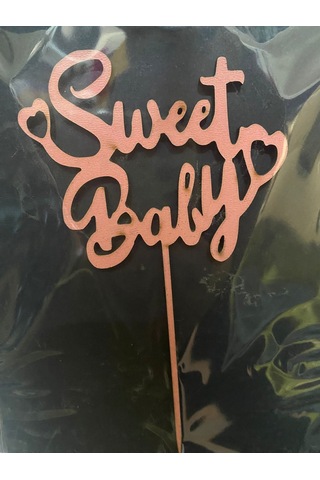 Premium Eğlence Süsleme Sweet Baby Pembe Ahşap Pasta Üzeri Süs