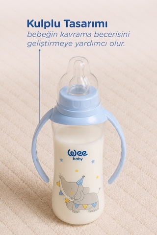 Wee Baby Klasik Kulplu PP Biberon 270 ML Mavi