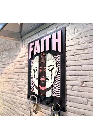 Cajuart Urban Sokak Stili Tasarım Faith İnanç Duvar Askısı Anahtarlık Dekor
