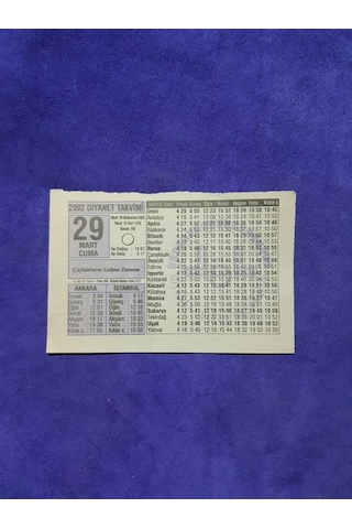 29 Mart 2002 Takvim Yaprağı - Nostalji Koleksiyonluk Takvim Yaprağı