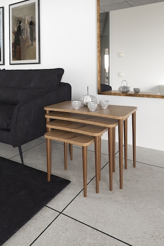 Zuesse Dizayn Selena Zigon Sehpa Ahşap Ayaklı Ceviz Salonseti Sehpası 4 'Lü