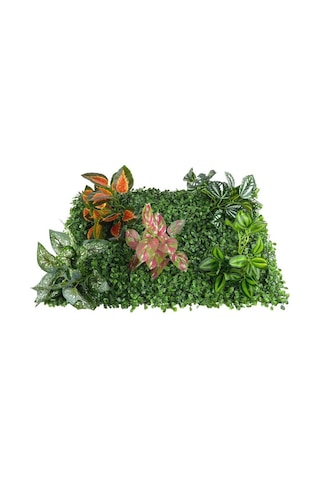 Yapay Çiçek Duvar Kaplama Panel Şimşir 40x60 5Demet Yeşil Bitki D
