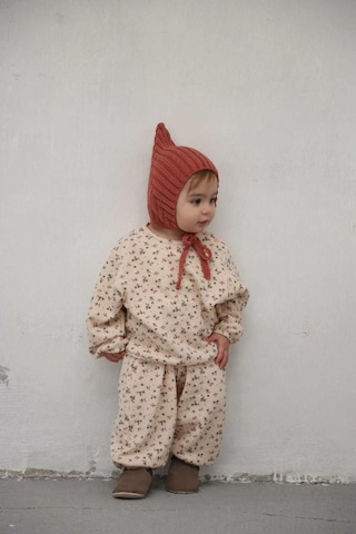 Renkli Çiçek Baskılı Dantelli Şalvar Takım Bej