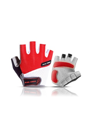 Vkemall Kırmızı L Beden Mikrofiber Outdoor Spor Antislip Kaldırma Bisiklet Yarı Parmak Eldiveni Çok Renkli