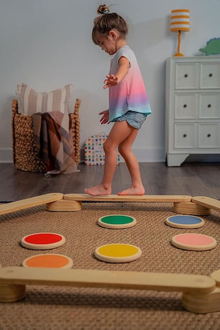 Montessori Ahşap Denge Kirişi, Denge Tahtası, Basamak Taşları, Aktivite Çocuk Oyuncağı 4 Sopa+4 Taş