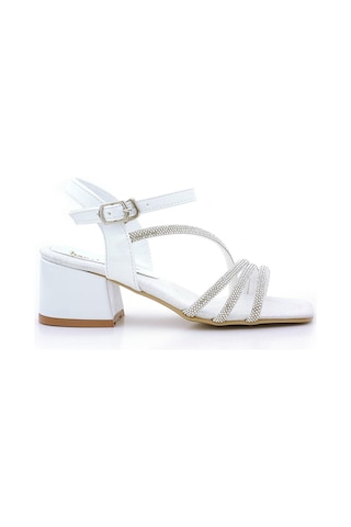 Moana Beyaz Taş Detaylı Kız Çocuk Topuklu Abiye Ayakkabı Beyaz