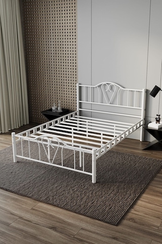 Argimo Orkide Çift Kişilik Ferforje Metal Karyola Beyaz 180 x 200