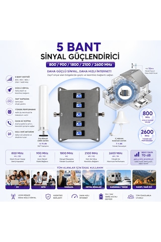 Gsm Sinyal Güçlendirici Serisi 5 Bant B1, B3,b7,b8 Ve B20 Bantları, 4.5g Ve 5g Destekli Yeni Nesil Şebeke Yükseltici