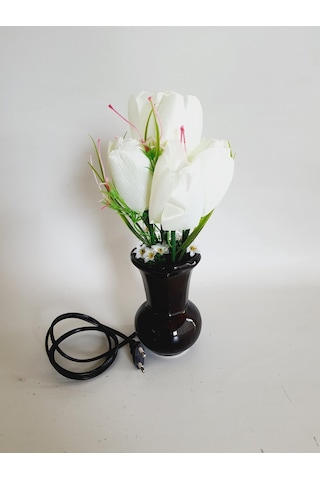 90'lar Temalı Dekoratif Işıklı Yapay Çiçek 27cm Beyaz Lale