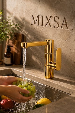 Lüx Premium Gold Silva 360 Oynar Borulu Lavabo Bataryası Özel Seri Modern Batarya Altın