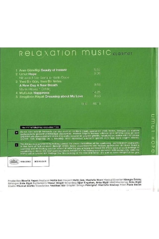 Relaxation Music With Turkish İnstruments - Umut - Hope - Klarnet Enstrümantal Cd Numara -6 Koleksiyon Ürün