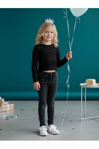 Zekids Kız Bebek Pamuklu Kolları Fiyonk Detaylı Kaşkorse Bluz-16521 Siyah