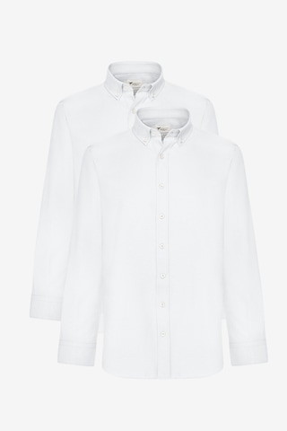 AC&Co / Altınyıldız Classics Erkek Beyaz 2'li Pamuklu Kolay Ütülenebilir Slim Fit Dar Kesim Oxford Gömlek Paketi Beyaz