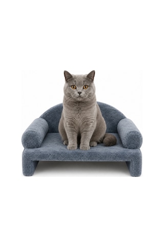 Reyo Pet Peluş Kedi Koltuğu Kedi Kanepesi Kedi Yatağı Evcil Hayvan Dinlenme Koltuğu Rahat Kedi Sofa Yatağı 45 x 33 x 25 CM Çelik Mavisi