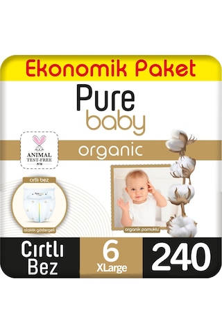 Pure Baby Organik Bebek Bezi Ekonomik Paket 6 Beden 60x4 240 Adet 6 Numara