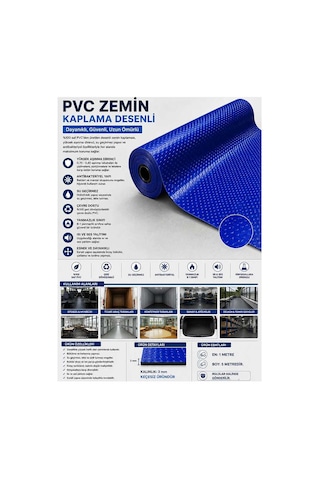 Pvc Desenli Zemin Kaplama Muşambası 2mm 1x5 Metre Kaymaz Araç Konteyner Oto Taban Kaplaması Mavi