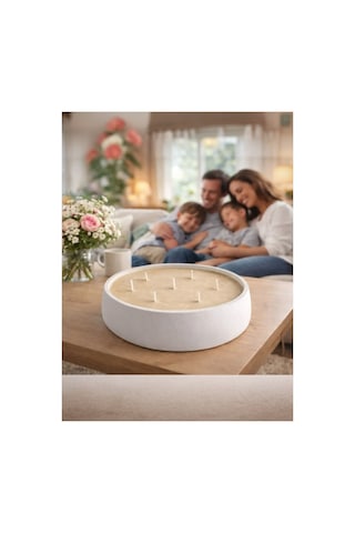 El Yapımı 1,5 Kg Beton Taş Kase Mum - Büyük Boy, Beyaz, Modern Dekoratif Mu