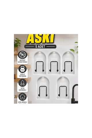 5 Li Yapışkanlı Duvar Askısı Mutfak Ve Banyo İçin Çok Amaçlı Düzenleyici Renkli