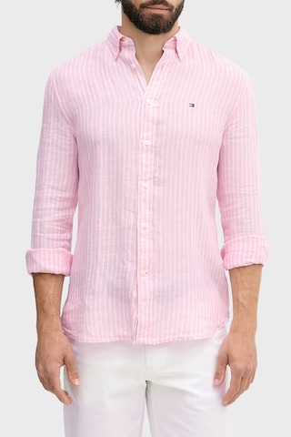 Tommy Hilfiger Çizgili Keten Regular Fit Uzun Kollu Gömlek Erkek Gömlek Mw0mw42400 0d1 Pembe-beyaz