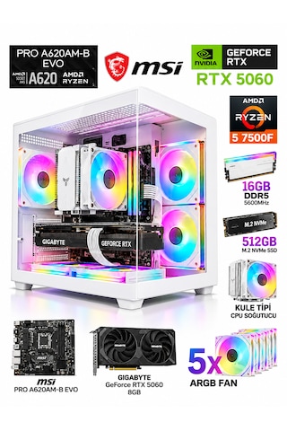 Gameline Hiper-V4 R5-7500 16 GB 512 GB SSD RTX5060 Free Dos Masaüstü Oyuncu Bilgisayarı