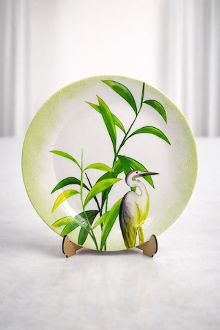 Grandora Bambu & Turna Desenli 20 Cm, 6 Lı Set Pasta Tabağı Dekoratif Sunum, Pasta, Tatlı Servis Tabağı Yeşil