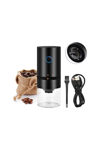 Gajeena Usb Şarjlı Mini Kahve Değirmeni - Hızlı Öğütme, Kalınlık Ayarlı, Taşınabilir, 1250mah Pil, Siyah Siyah