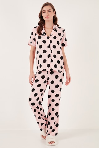 Lela Rahat Kesim Bol Paça Mono Yaka Kısa Kollu Bayan Pijama Takımı 6110290 Pembe