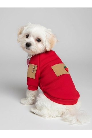Sevimli Çilek Detaylı Kırmızı Köpek Polar Sweatshirt