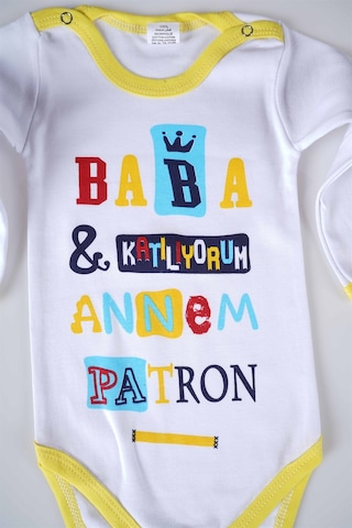 Yeni Sezon Baba Katılıyorum Annem Patron Yazılı Bebek Çocuk Uzun Kol Pamuk Bady Zıbın Sarı