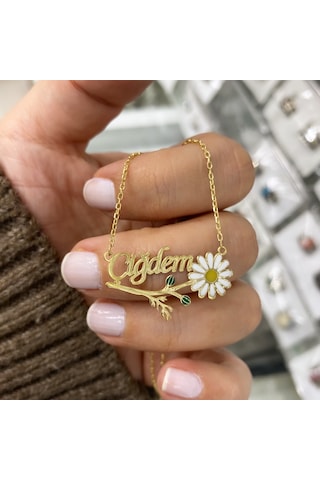 Gümüş İsimli Mineli Papatya Kolye Gold