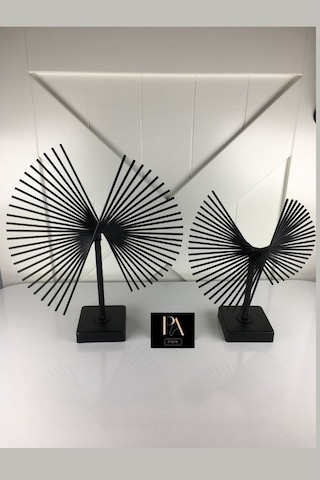 Novahub Siyah 2'li P Ofis Metal Aksesuar Biblo Ev Salon Dekorasyon Obje, Modern Tasarım