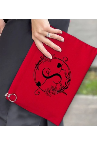 Bk Gift Kişiye Özel Harfli Astarlı Kırmızı Portföy Çanta 30x21cm, Baskılı El Çantası, Organizer Çanta