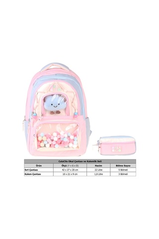 Calacilo Cloudy Kız Çocuk Cloudy Pembe Mavi Renkli Okul Sırt Çantası Ve Kalemlik Seti - Setcc-c4086c Pembe - Mavi