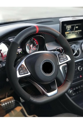 Opel Astra H Alkantra-Karbon Kırmızı Yüzüklü Direksiyon Kılıf (510525479)