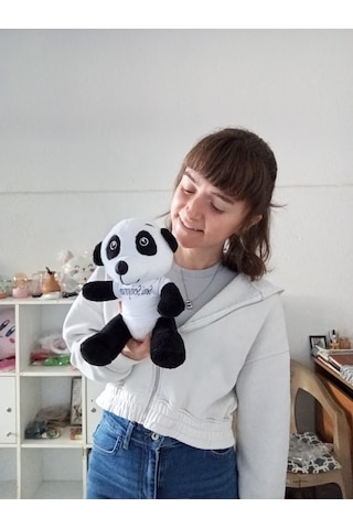 "seni Seviyorum" Tişörtlü Sevimli Peluş Panda 25 Cm Beyaz - Siyah - Gri
