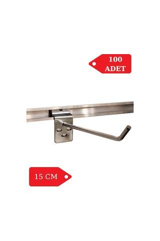 100 Adet 15 cm Kanallı Pano Kancası Raf Askısı Krom