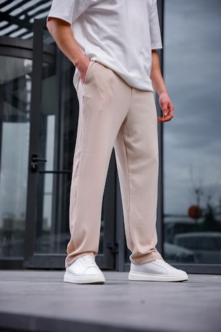 Erkek Bej Renk Burgu Desen Örme Kumaş Baggy Pantolon-1753 Bej