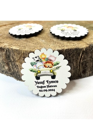 Mr. Home Safari Konseptli Uv Baskılı Doğum Hatırası Ahşap Magnet