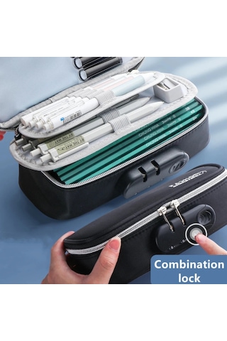 Yeni Büyük Kapasiteli Şifreli Kilit Kalem Kutusu Kalem Çantası Çok Renkli