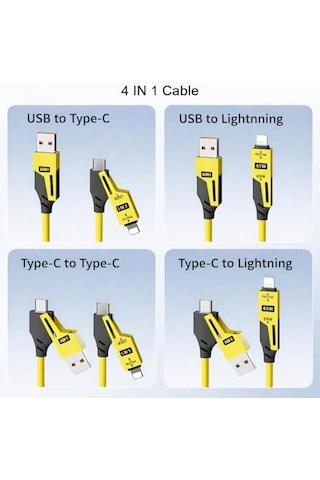 4 Ü 1 Arada 65w Yaylı Hızlı Şarj Kablosu Type-c & Lightning Pd Destekli, Dolaşmaz Spiral Tasarım, 1.5m Uzayabilir, Araç & Ev Uyumlu Şarj Ve Veri Kablosu Siyah