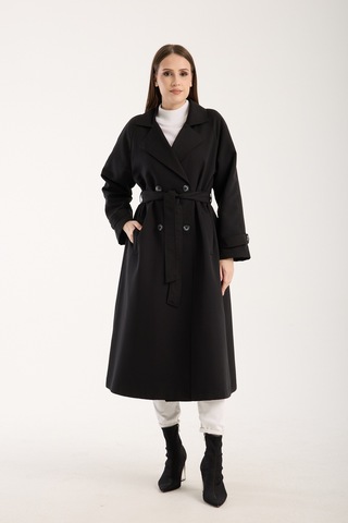 Siyah Kemerli Oversize Astarlı Trençkot 46159