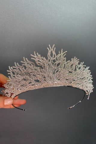 FdayAksesuar Gümüş Janis Orta Boy Zirkon Gelin Tacı FRDY31571